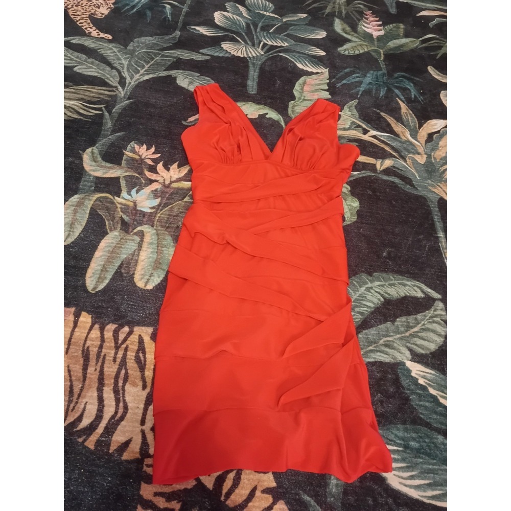 Emerald Sundae Red Bodycon Cocktail Dress Womens Medium Ruched Mesh Overlay Mini
